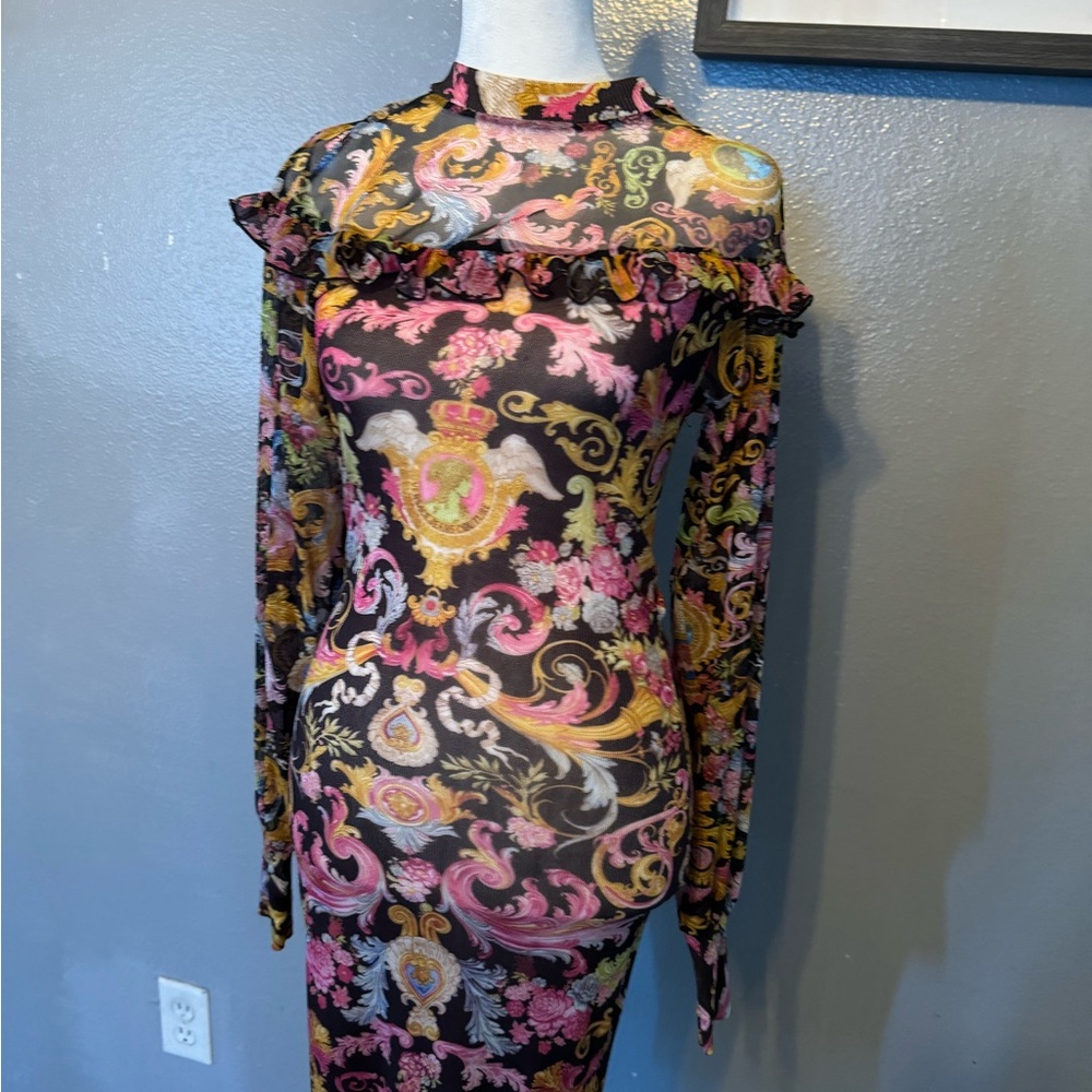 Versace Couture floral multi colored dress
